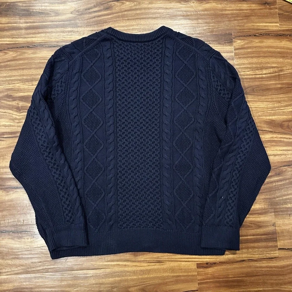 Polo Ralph Lauren Sweater Mens 2XL Blue Cable Knit Heavyweight Cotton Crewneck
